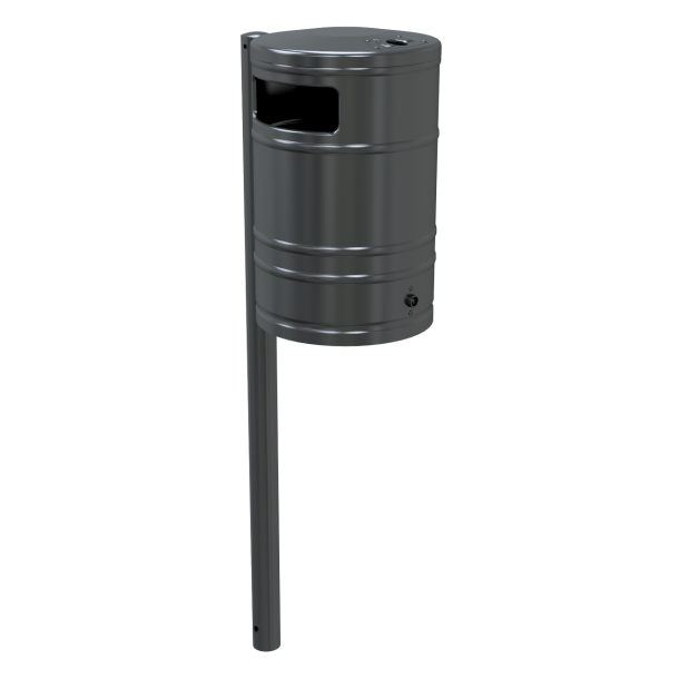 Litter bin 40l, with ash tray | hot dipped galvanized and coated DB 703 | with standingpost 60x1300mm